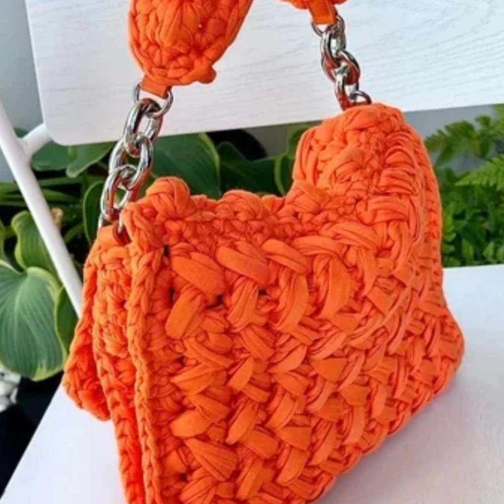 Zara Orange Fabric Woven Top Handle Bag - Picture 2 of 8